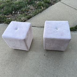(2) Pink Microsuede Small Cube Ottomans 