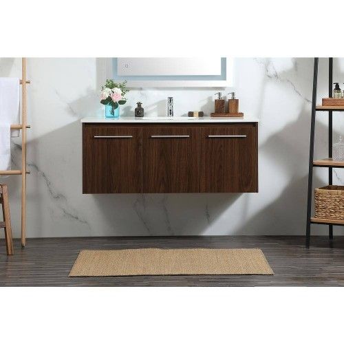 
Simply Living 48 in.W x 18 in.D x 19.7 in.H Bath Vanity in Walnut w/ Ivory Engineered Marble Top