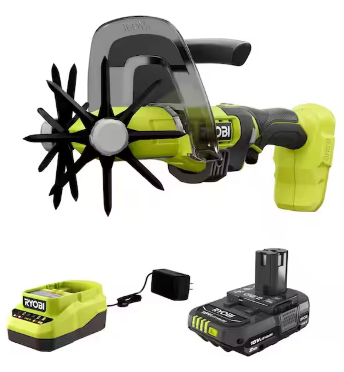 RYOBI ONE+ 18V Cordless Compact Battery Cultivator with 2.0 Ah Battery and Charger