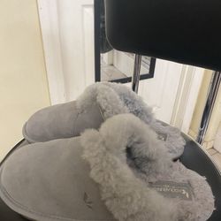 Fluffy Light Grey Ugg Slippers