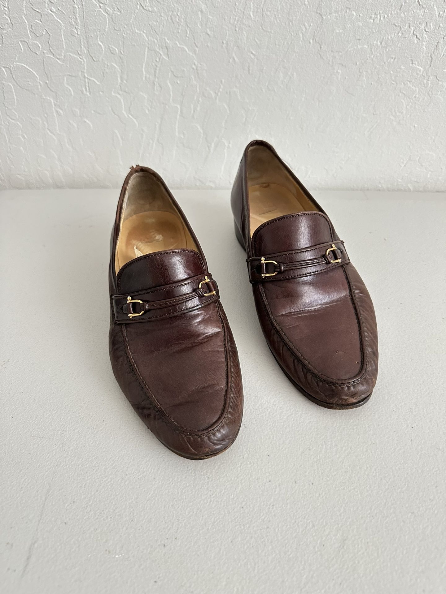 Gucci Brown Leather Loafers with Horsebit Detail