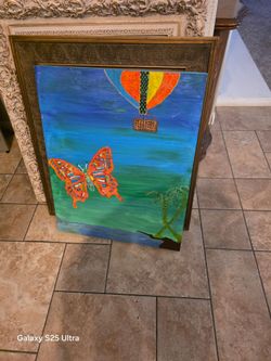 Original Acrylic Painting Butterfly and Hot Air Balloon