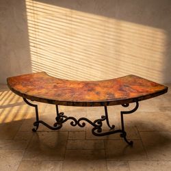 Massive Rustic Hammered Copper Desk Heavy Iron Base