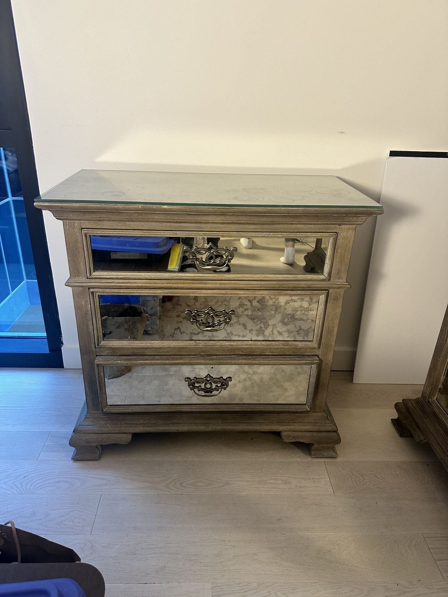 Mirrored 3-Drawer Nightstand / Bedside Table - Hollywood Regency Style 