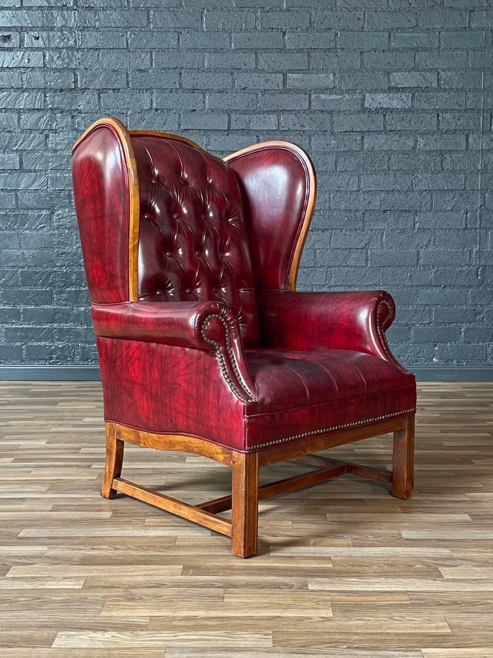 Vintage English Chesterfield Style Tufted Oxblood Wingback Chair, c.1960’s - Delivery Available