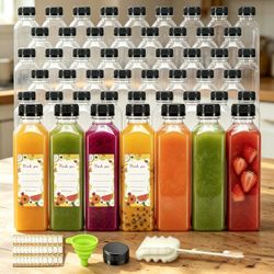 100 Pack 16oz Clear Plastic Juice Bottles with Lids, Leak‑Proof Reusable Drink Containers for Smoothies, Milk & Water