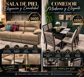 Leather coach and dinner table