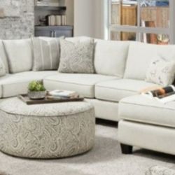 Brand New Ivory Super Chenille Sectional Sofa (Pillows Included)(Ottoman Sold Separately)