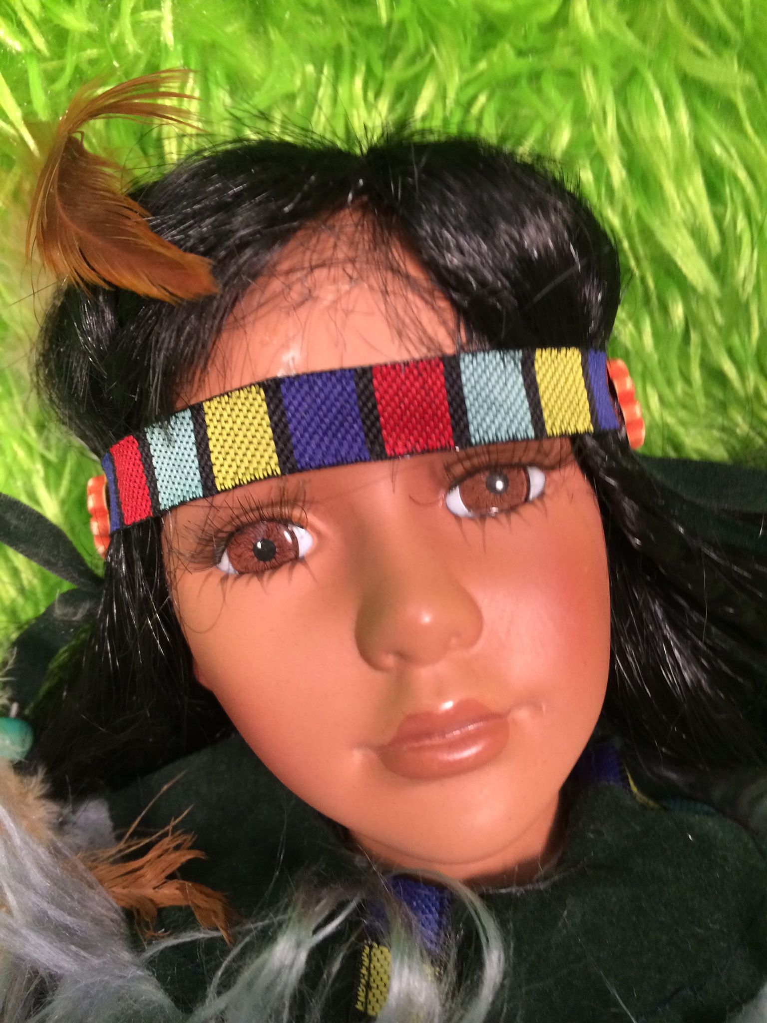 Native American Porcelain Doll – 16” in Papoose – 30+ Yrs Old – Original Clothing