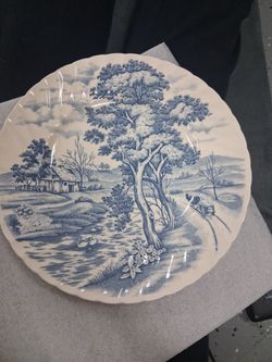 "Blue River" transferware plate made in Japan.