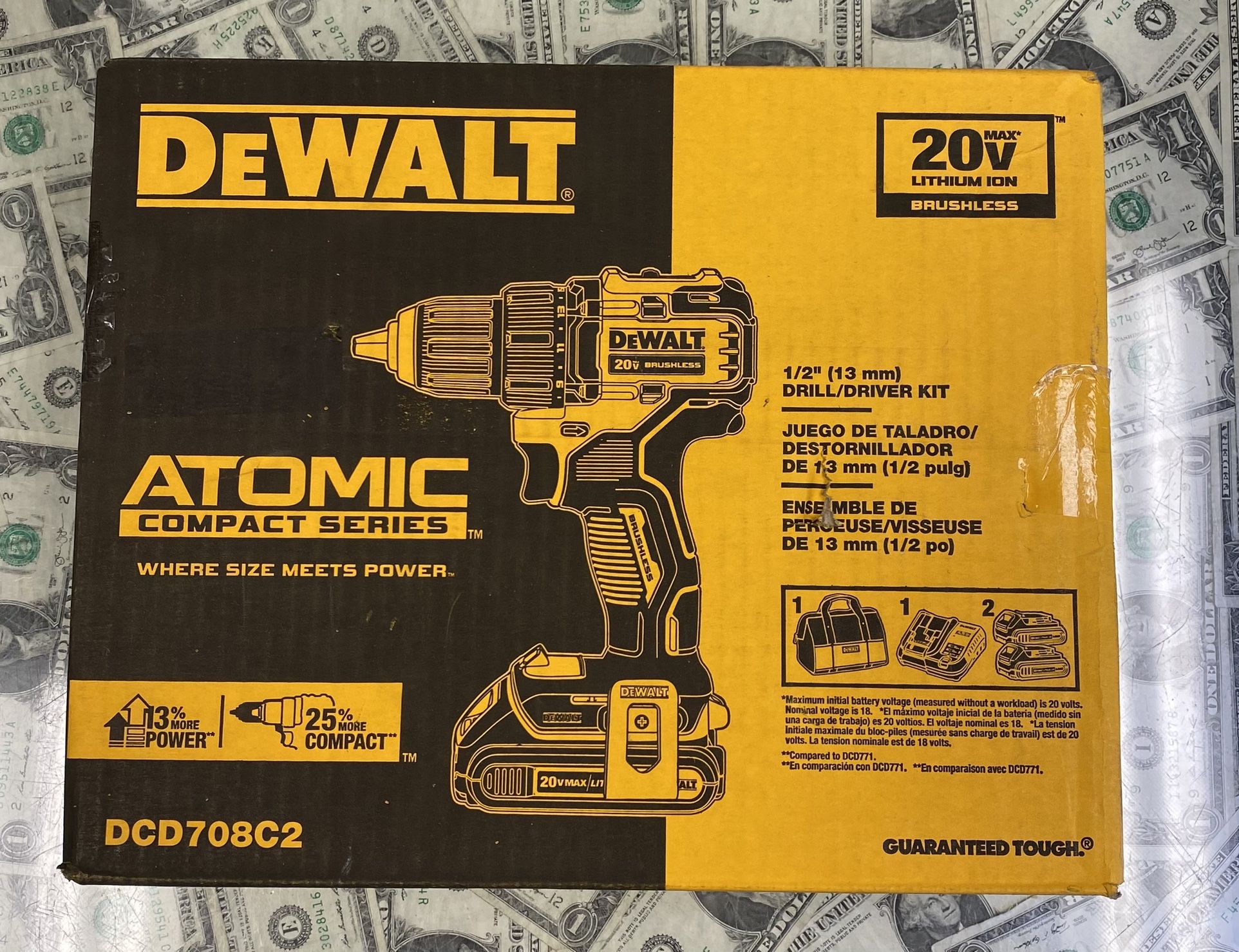 Open Box, Never Used! Dewalt 1/2” Drill/Driver Kit DCD708C2 With Bag, Batteries & Charger 1011334-2
