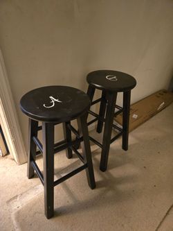 Set of 2 Black Wooden Bar Stools