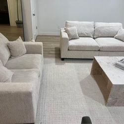 New Corduroy Couch / Love Seat.  Beige Or Grey.  Free Delivery!