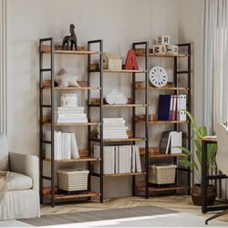 Bookcases and Bookshelves Triple Wide 5 Tiers Industrial Bookshelf with Baffles Large Etagere Bookshelf with Metal Frame for Living Room Home Office