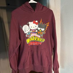 Sanrio My Hero Academia Hello Kitty Burgundy Pullover Hoodie XL Fleece