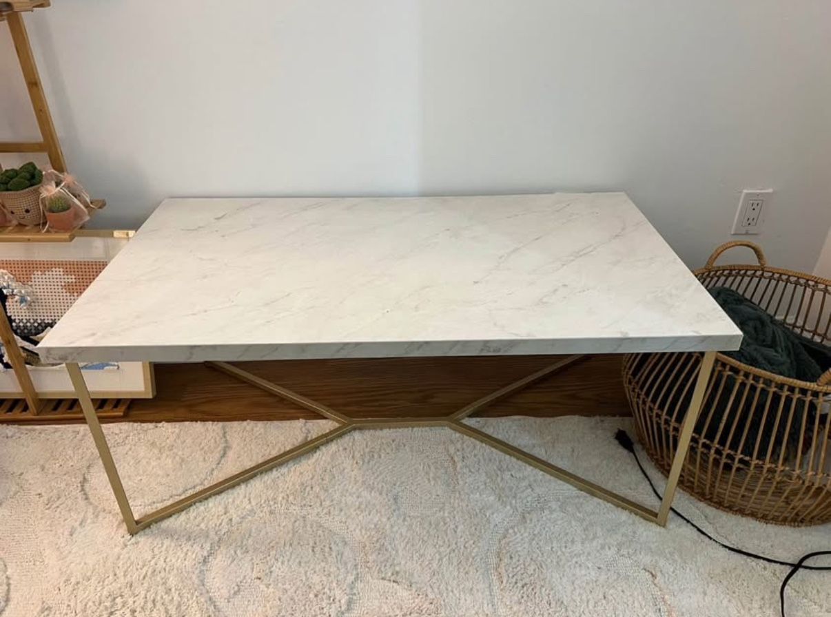 White Coffee Table With Gold Legs