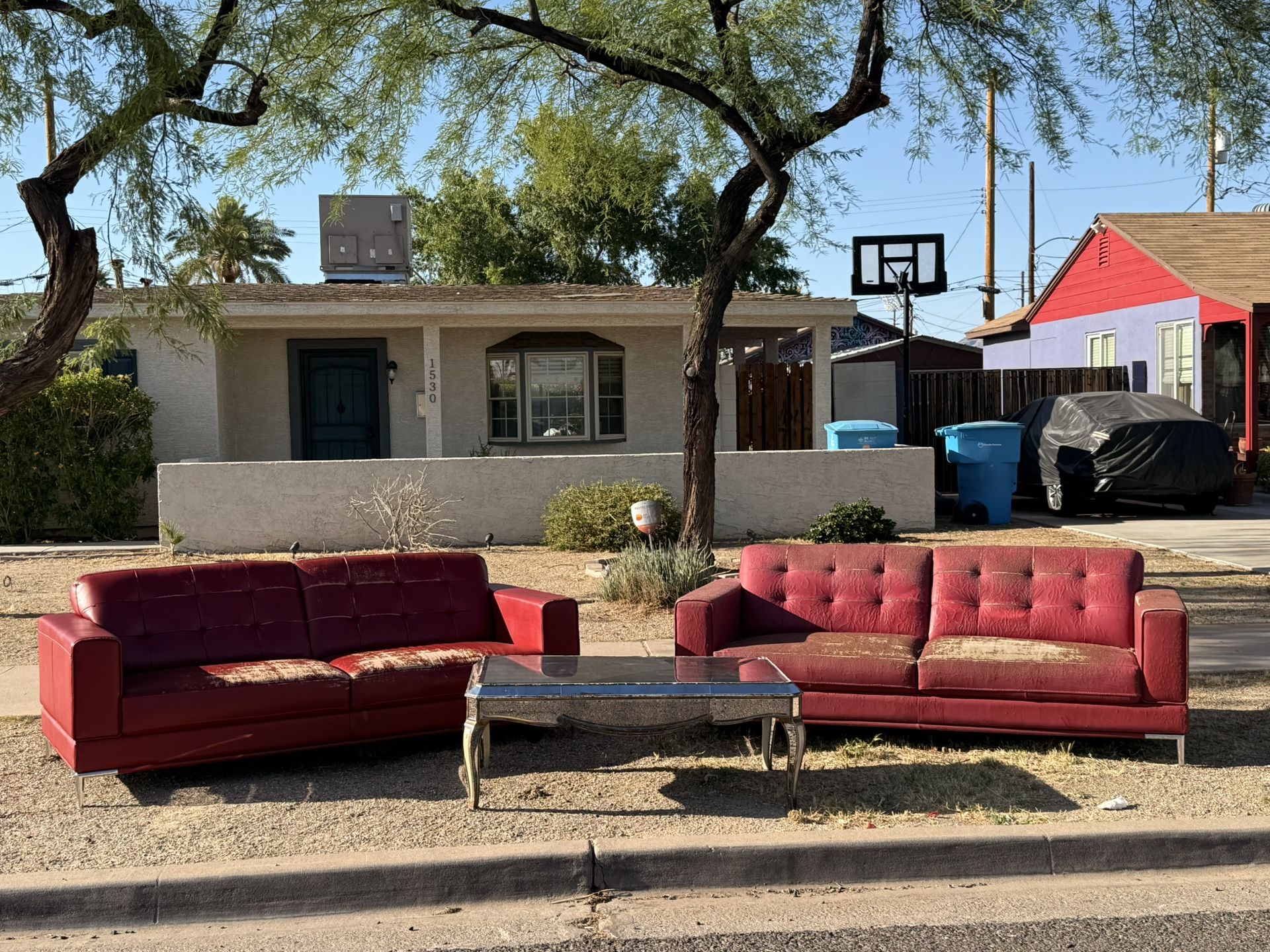 Free Couches. Red Leather. + Two Chairs