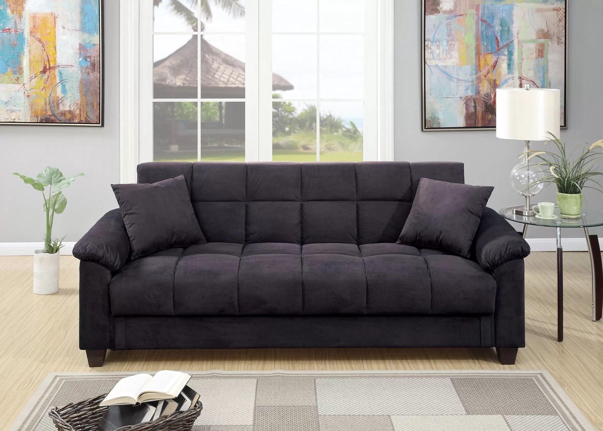 Black Corduroy Convertible Sofa Bed/ Financing Available 
