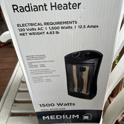 Quartz Radiant Heater  LIKE NEW! 1,500 Watts, 120 Volts 12.5 Amps $35 Ridgefield 
