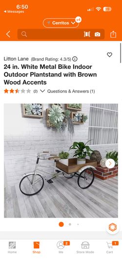 24 in. White Metal Bike Indoor Outdoor Plantstand with Brown Wood Accents