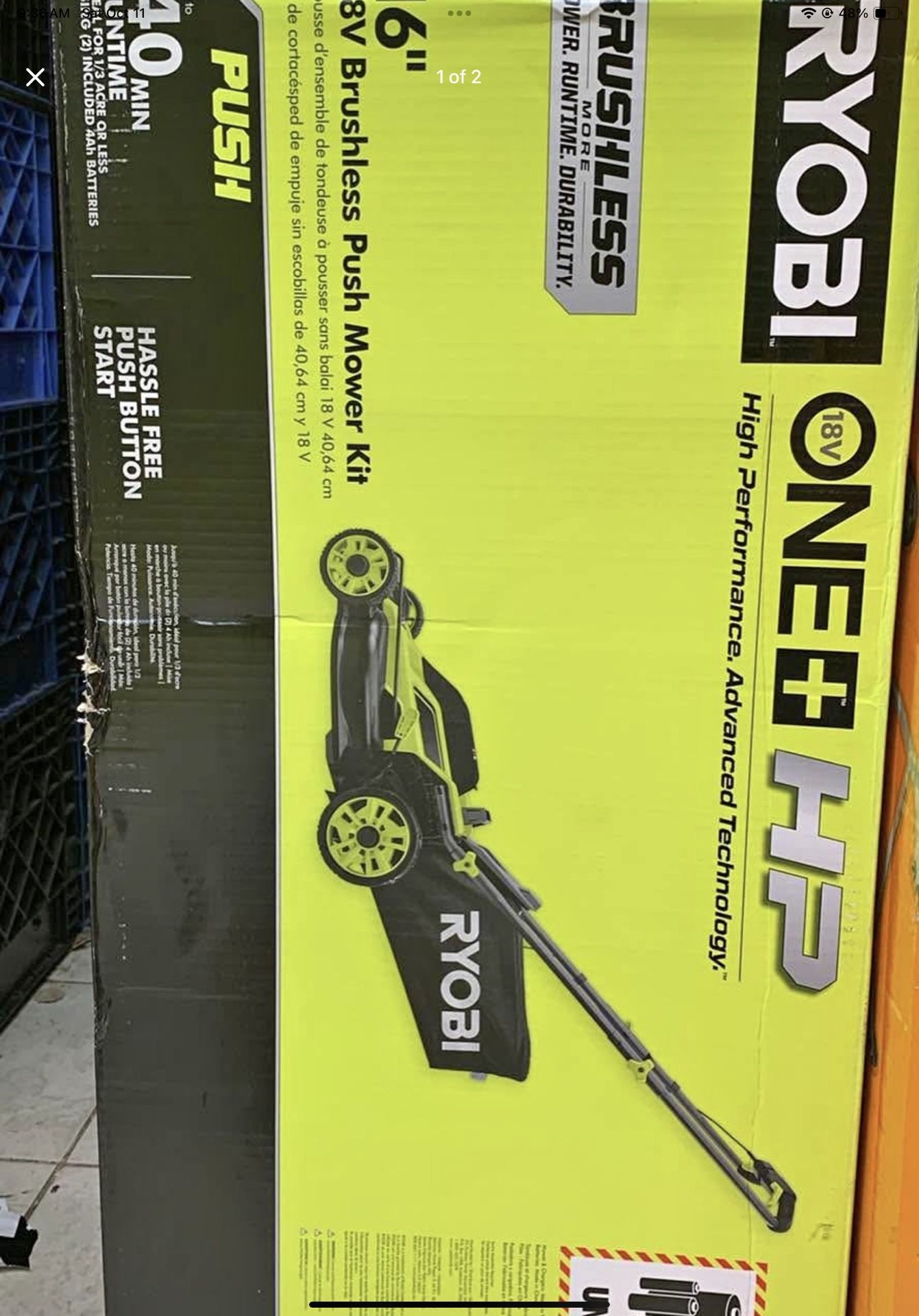 RYOBI ONE+ HP 18V Brushless 16 in. Cordless Battery Walk Behind Push Lawn Mower with (2) 4.0 Ah Batt