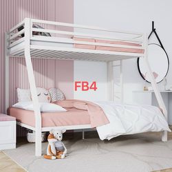 FB4 Metal Bunk Bed Twin Over Full Size with Removable Stairs, Heavy Duty Sturdy Frame with 12" Under-Bed Storage for Teens & Adults, No Box Spring Nee