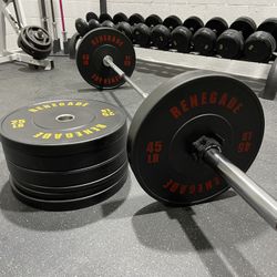 Brand New Renegade 230 Pound Olympic Bumper Plate Set With Chrome CrossFit Olympic Barbell Free Delivery 