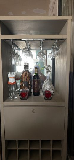 Beige Wood Bar Cabinet with Wine Glass Rack
