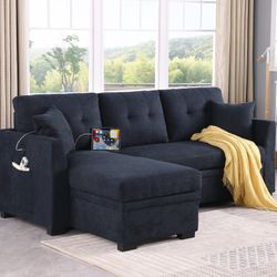 Brand New In Box 📦 L Sectional Couch 🛋️ Reversible L Storage Underneath Pull Out Bed USB Charger Side Pockets New In Box 📦 