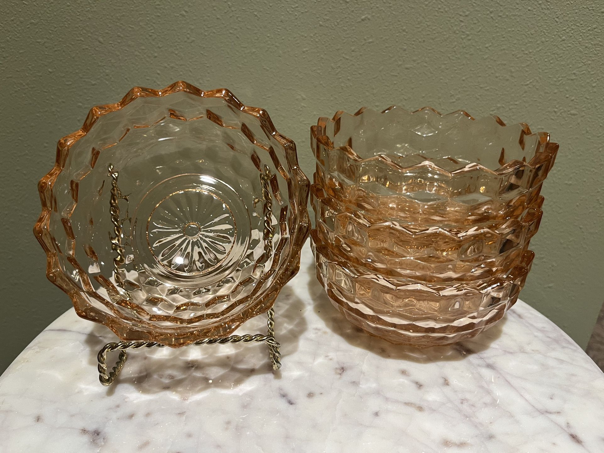 Pink Depression Glass Bowls Cubist Jeannette Glass Co Set Of 4