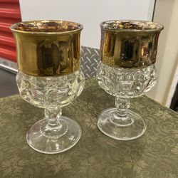Gold Crown Glass by Colony Wide Gold Band, Clear Bowl, Thumbprints Discontinued