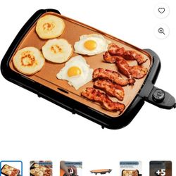OVENTE Electric Griddle with 16" x 10" Flat Non-Stick Cooking Surface, Copper GD1610CO