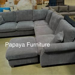 New Dark Grey Sectional Sofa And Ottoman, Sectionals, Sofa, Couch, Plush Sectional, High Back Couch, Sofas, Grey Sectional, Grey Sofa, Grey Couch