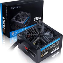 PowerSpec 650W Power Supply Semi Modular 80 Plus Bronze Certified ATX PSU Active PFC SLI Crossfire Ready Gaming PC Computer Power Supplies, PS 650BSM