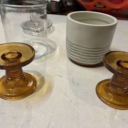 Amber Glass Candle Holders