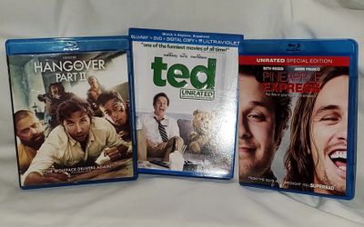 Hangover 2, Ted Unrated, Pineapple Express (All Have Blu-Ray & DVD Disc)