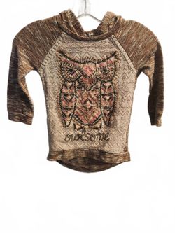 Knit Works Owlsome Girls Knitted 3/4 Sleeve hoodie. Girls Size Medium Shirt