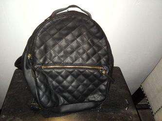 Black Quilted Faux Leather Backpack