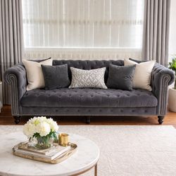 Gray Couch Sofa Velvet