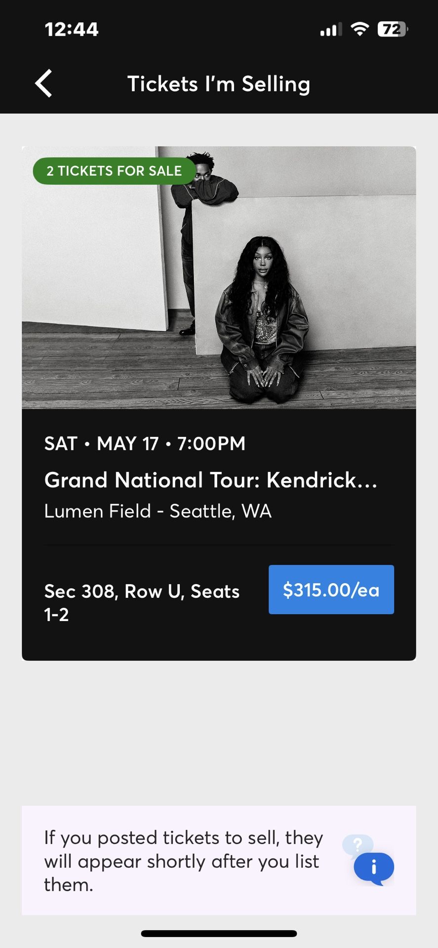 2 Kendrick Lamar Tickets - Saturday, May 17 @ Lumen Field