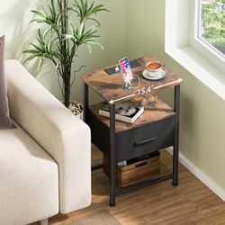 Night Stand with Charging Station and Drawer- (set of 2) NEW