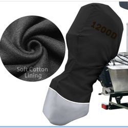Full Outboard Waterproof Heavy Duty 1200D Oxford Boat Motor Cover Fits 30-60 HP Outboard Engine,Silver Black
