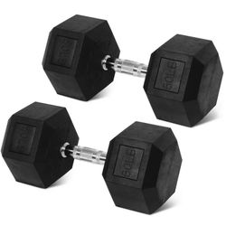 Brand New FlexWave Rubber  Hex Dumbbells, 50 lbs Pair, Black