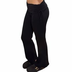 Black Ruched Waistband Flare Pants|XXS