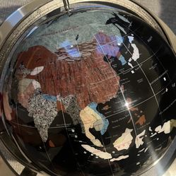 Unique Art 21-Inch Tall Black Onyx Ocean Table Top Gemstone World Globe with Silver Tripod