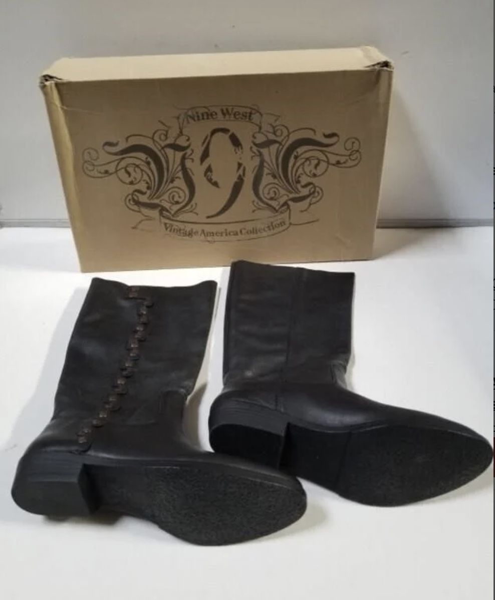 NEW Nine West Vintage America Collection 'FIDDLE' Studded Black Leather Boots sz 9M w Box
