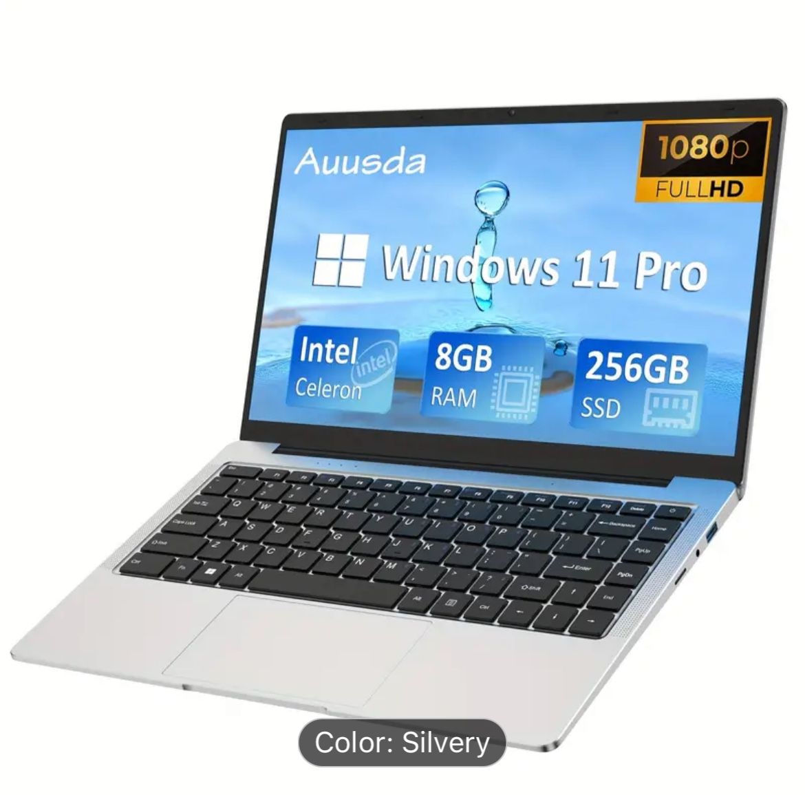 "Auusda High-Performance 14.1"" Laptop: Intel Celeron J4125, 8GB LPDDR4, 256GB SSD, Windows 11 Pro, High-Resolution LCD, Wi-Fi and Webcam Enabled"