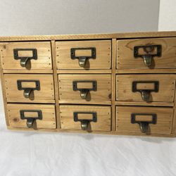 Wood Drawer Organizer Desktop Storage Cabinet Box Drawers for Home Office Desk Organization and Storage 9 Drawer Mini Chest with Metal Handles 