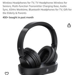 Wireless Headphones for TV, TV Headphones Wireless for Seniors, Multi-function Transmitter Charging Base, Audio Sync, 65Hrs Worktime, Bluetooth Headph