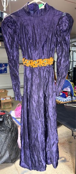 Purple Satin Long Sleeve Maxi Halloween Dress